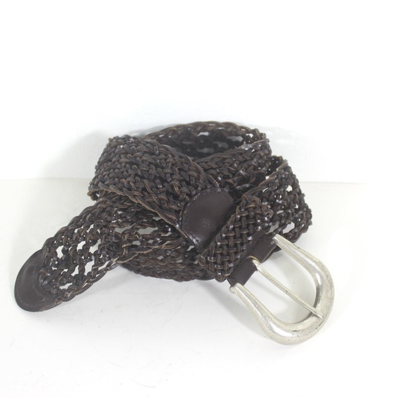 Vintage Woven Brown Lace Leather Belt with a Silver Buckle Adjustable Size - Picture 2 of 8